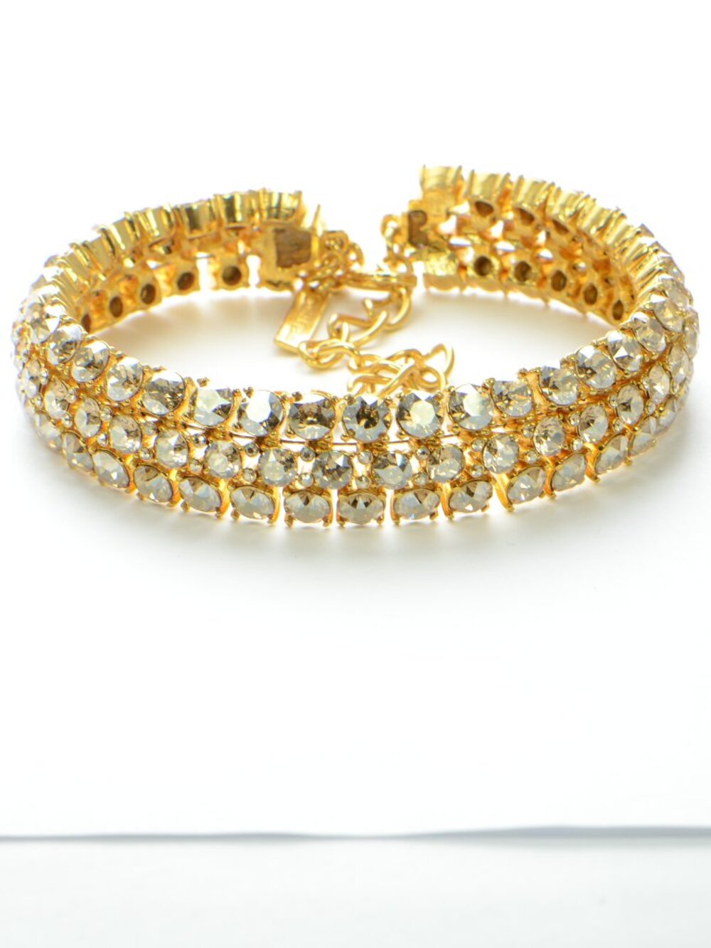 Oscar de la Renta Gold-toneTriple Strand Crystal Coil Choker Necklace